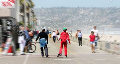 Couple rollerblading