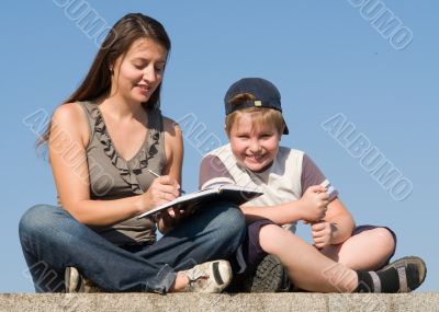 Family with book