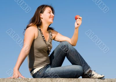 girl with peach