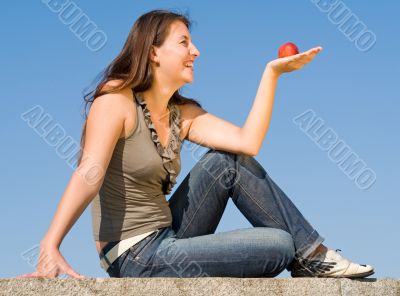 girl with peach
