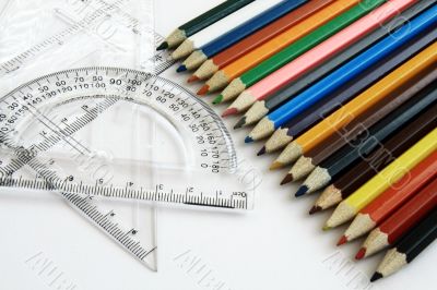 Rulers and color pencil