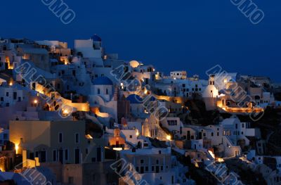 The village of Oia at dusk