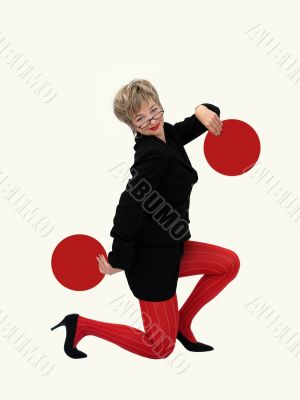 Businesswoman with 2 red circles