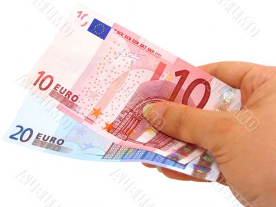 Hand holding euro notes - clipping path included