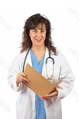 Female doctor holding a dossier