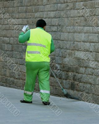 working sweeping dust