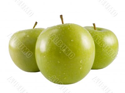 three fresh green apples