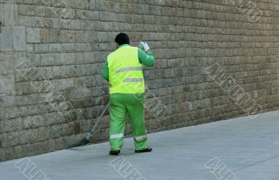 working sweeping dust