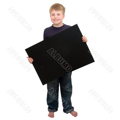 Child holding an empty sign