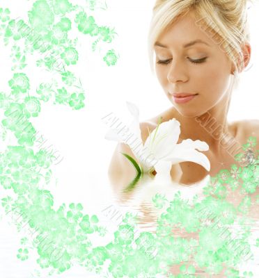 lily blond in water with flowers