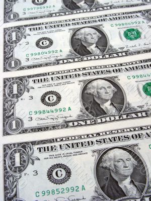 U.S.A. One Dollar Bill in a line