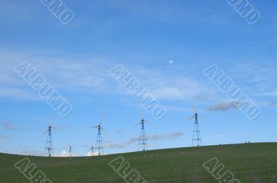 windmills at dusk