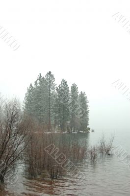 snowy lakeshore