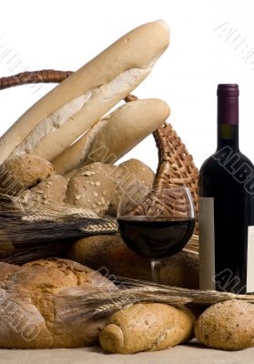 Wine with Bread Isolated 2