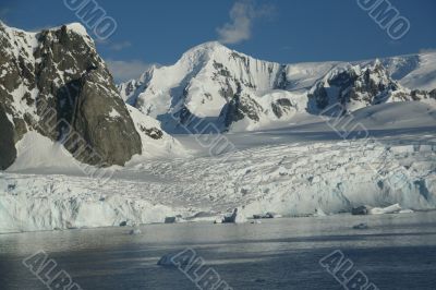 Glaciated mountains and icefall
