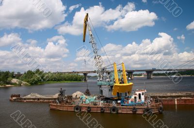 hydraulic dredge on barge