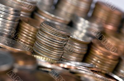 Piles of coins shallow DOF