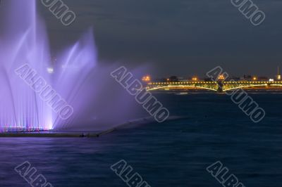 Lighten Fontain and bridge in the night
