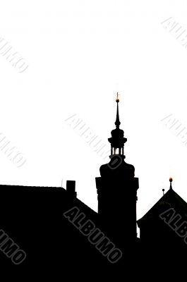 silhouette of prague church