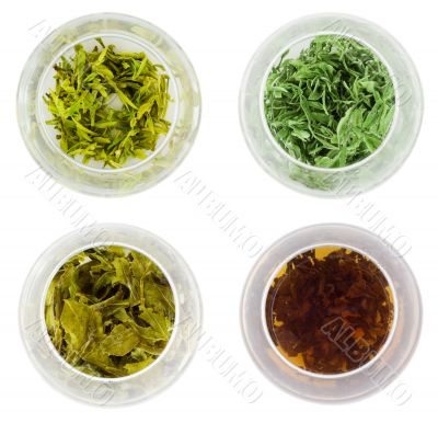 Four bowls of green tea