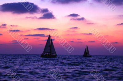 sunset on a yacht