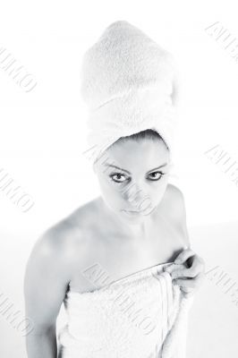 In white towel