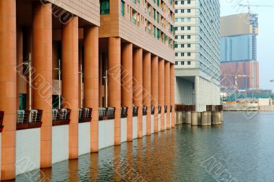 Commercial building beside lake