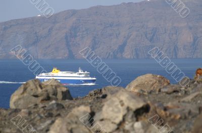 Cruise ship near Santorini island