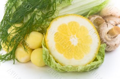 Set of vegetables with lemon