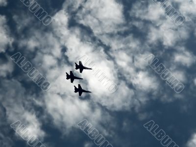 War aircrafts in the blue sky