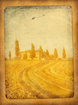 vintage postcard with classical tuscan view