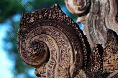 Carving of gopura at Banteay Sreiz, Cambodia