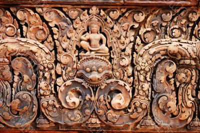 Carving of gopura at Banteay Sreiz, Cambodia