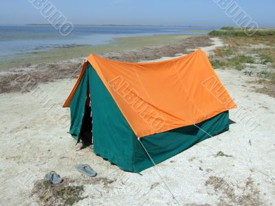Double tent on a gulf in the afternoon