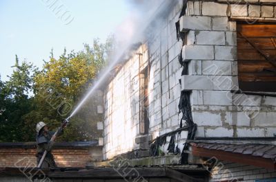 Firefighter with firehose