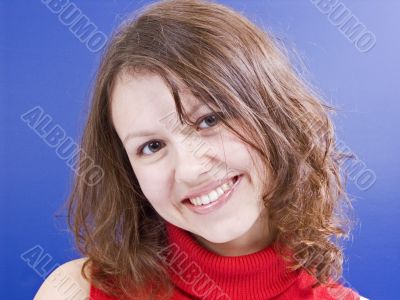 smiling girl in red
