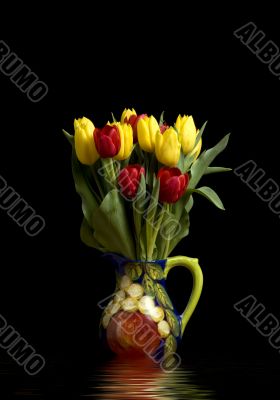 Tulips in Pitcher reflections