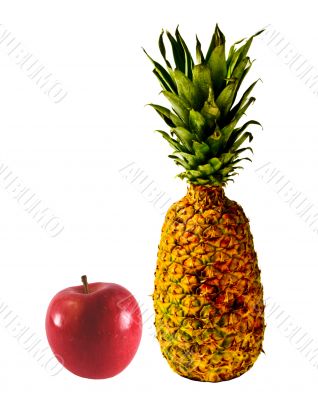 Isolated Pineapple and a Red Apple