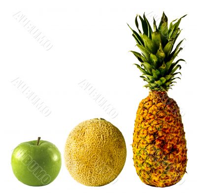 Isolated Pineapple, Cantaloupe and Green Apple