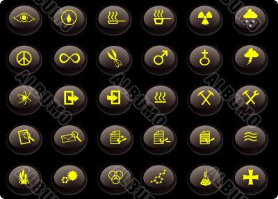 various yellow and black buttons
