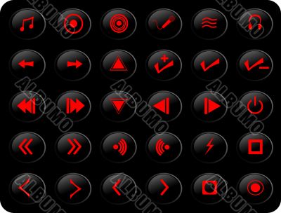 Black and red media buttons