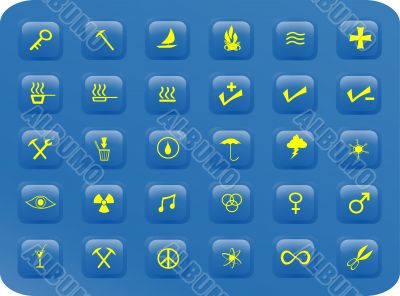 Blue and yellow square buttons