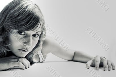 Laying on a white background