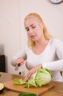 Cutting the lettuce