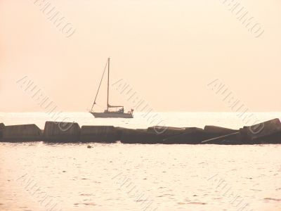 morning sea landscape with a yacht