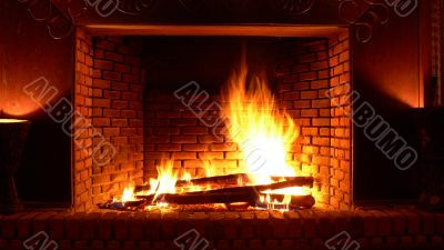 burning fireplace