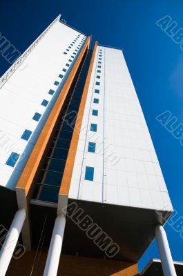 white corporate office building wide angle view