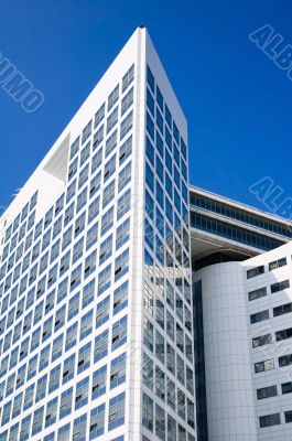 futuristic white corporate office buildings