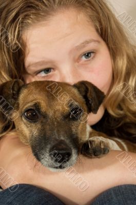 young woman and jack russel