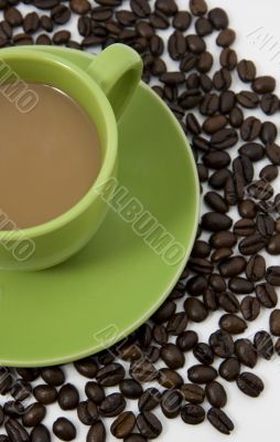 Coffee on coffee beans